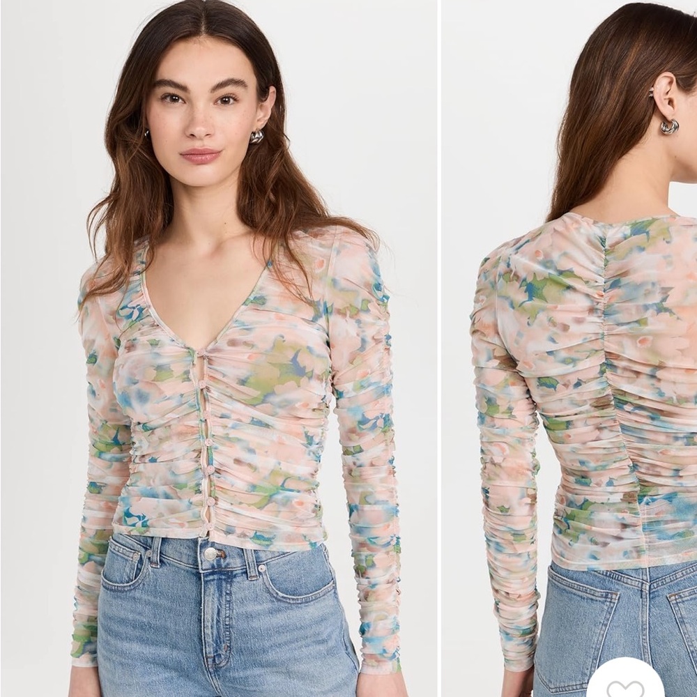 Astr Multicolor Ruched Long Sleeve Blouse